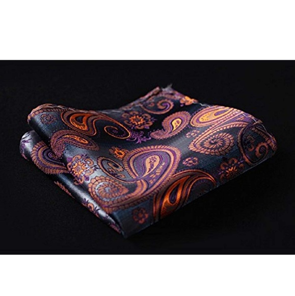 Mens Pocket Square Handkerchief Paisley Orange - Picture 3 of 3